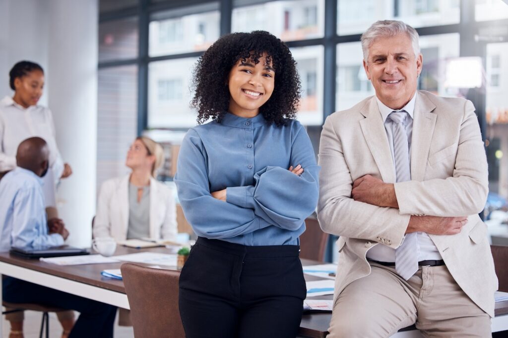 portrait of proud business people and partner